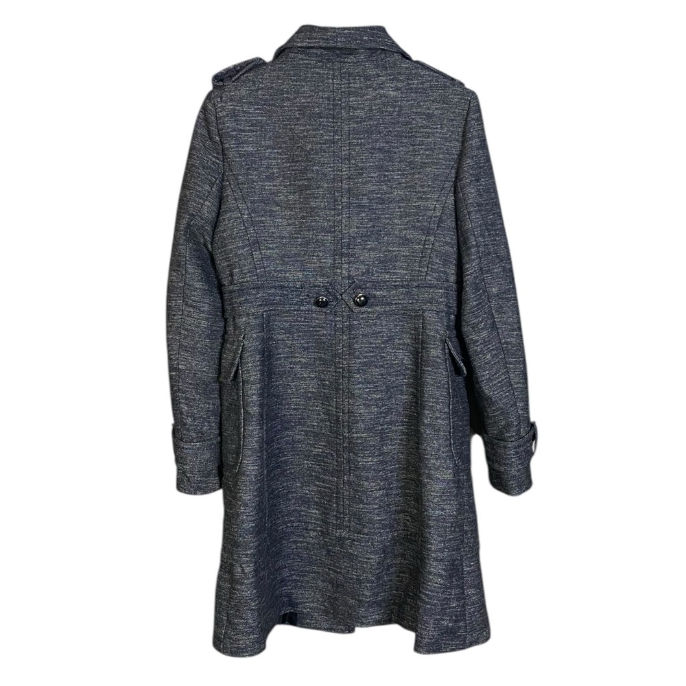 KAREN MILLEN - Navy Blue Wool Blend Button Fastening Funnel Neck Coat - Size 8 - Picture 3 of 7